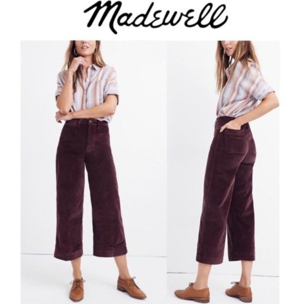 Madewell Emmett Womens High Waist Wide Leg Crop Velvet Pants Burgandy Sz 27
